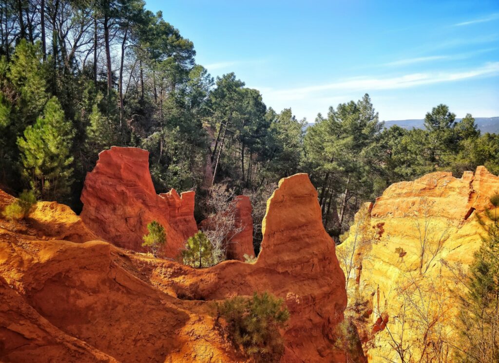 red and yellow ochre cliffs in Roussillon Provence France