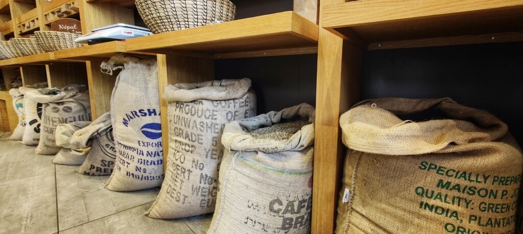 sacks filled with coffee beans
