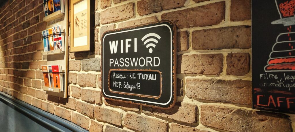 WiFi password written on a blackboard